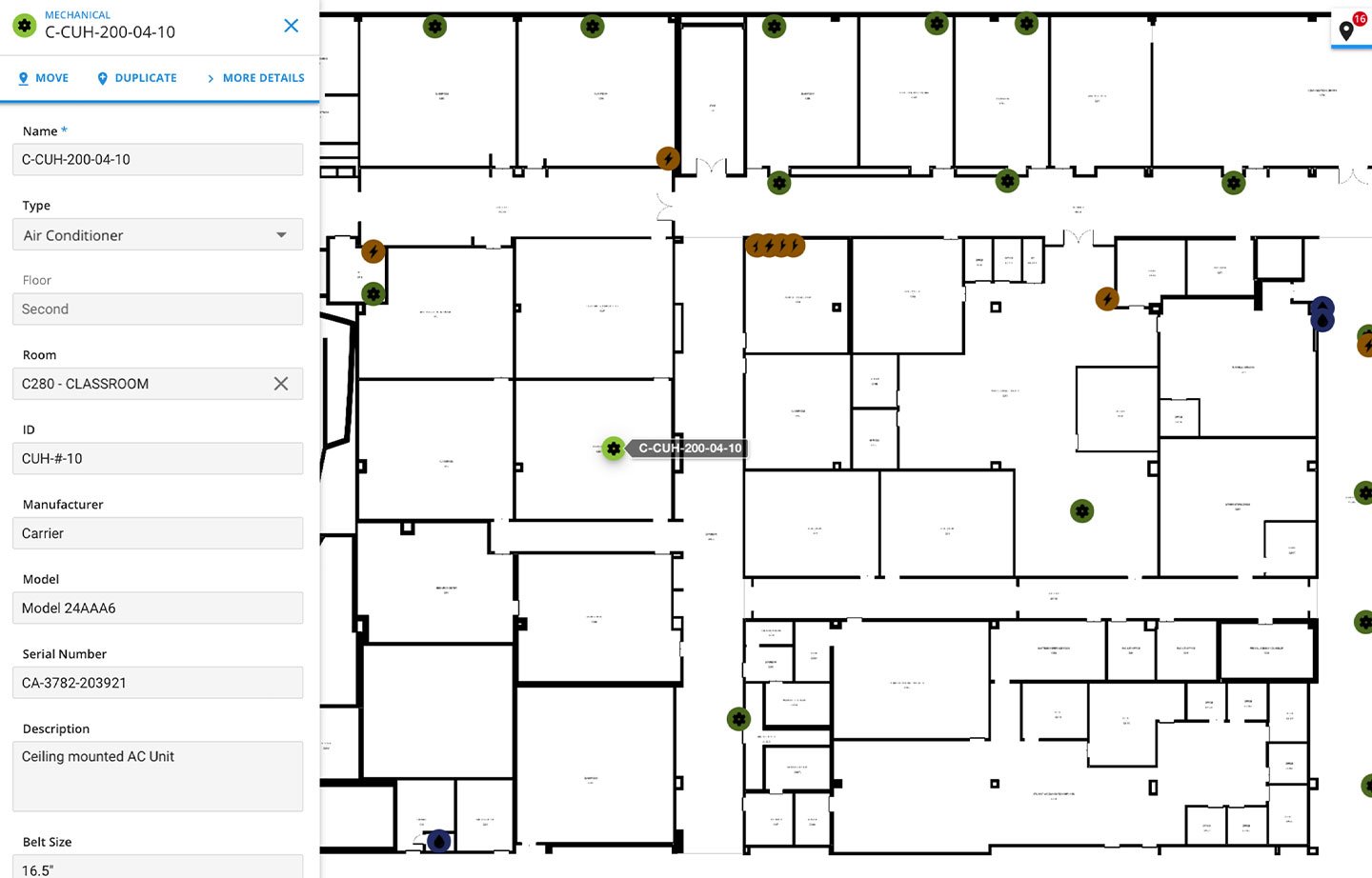 Location-based asset mapping software screenshot