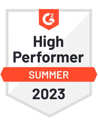 G2 badge for High Performer in Asset Management for AkitaBox for Summer 2023
