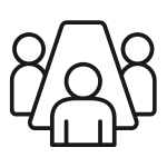 Icon of people seated around a conference table, representing a team meeting.