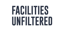 Logo with the title 'FACILITIES UNFILTERED' in dark blue uppercase letters on a white rounded-rectangle background.